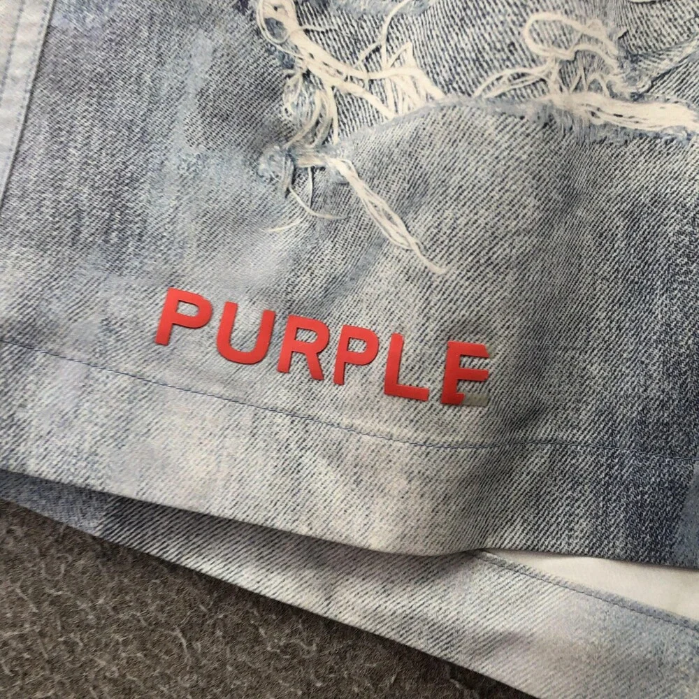 Purple Brand Swim Trunks Mens Medium Blue Distressed Denim Mesh Lined Shorts